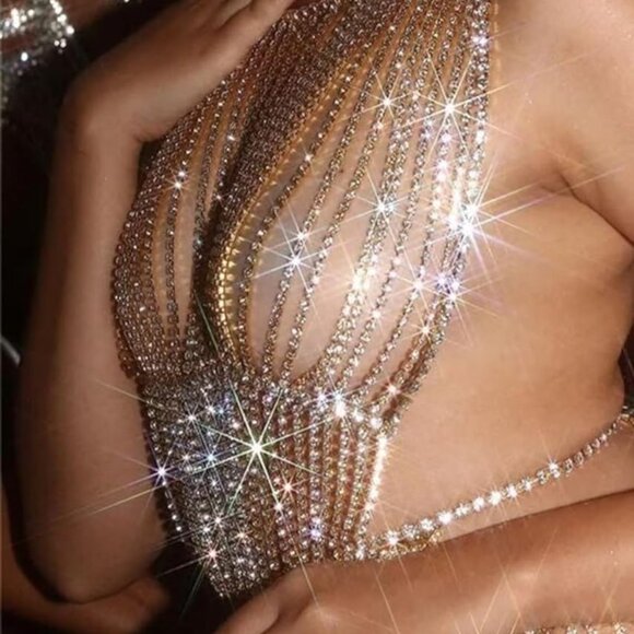 NEW Sparkling Bling Swarovski Crystal Rhinestone Halter Top + FREE Gift! - Picture 2 of 5